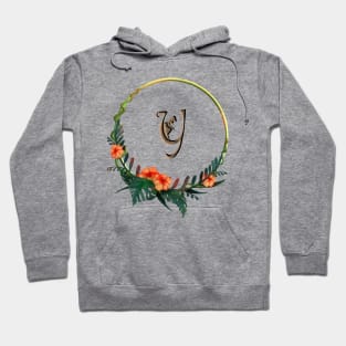 Letter Y in a frame with tropical flowers and girl figure Hoodie